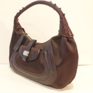 FENDI Brown Satin Leather Nappa Spy Handbag Hobo